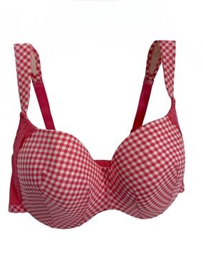 Cacique Lightly Lined Underwire Bra Balconette Size 40DDD Pink Checks lace